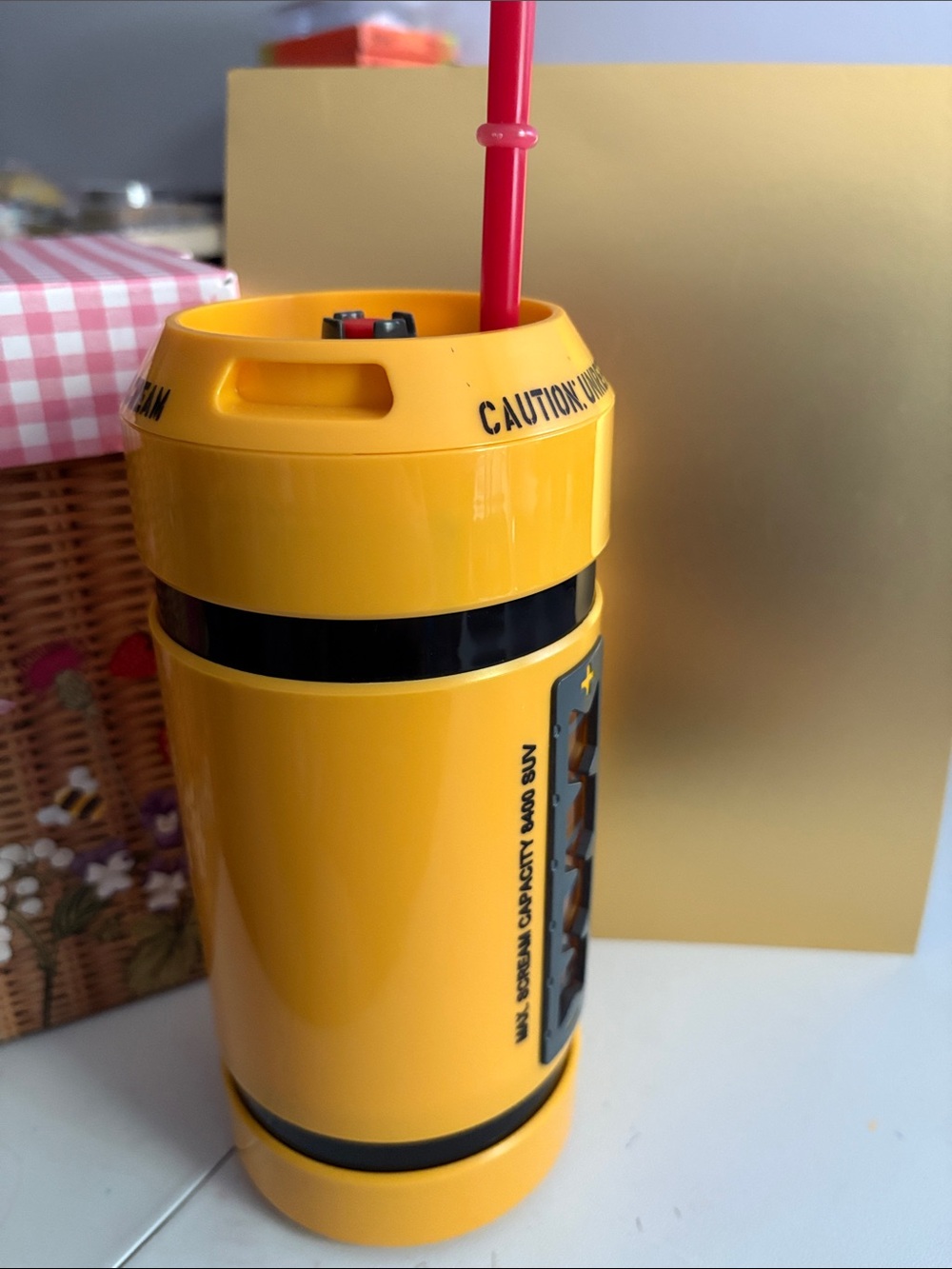 Disney Yellow Novelty Scream Can Tumbler with Red Straw